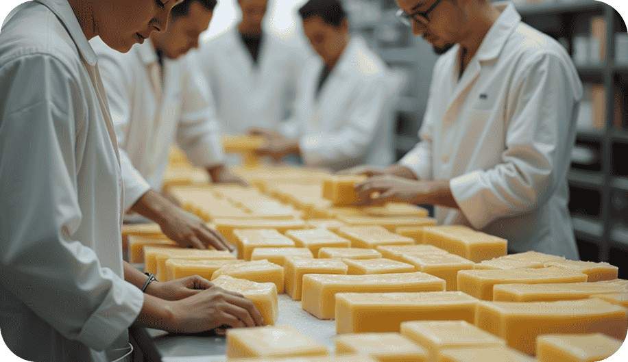 team working on soap inspection